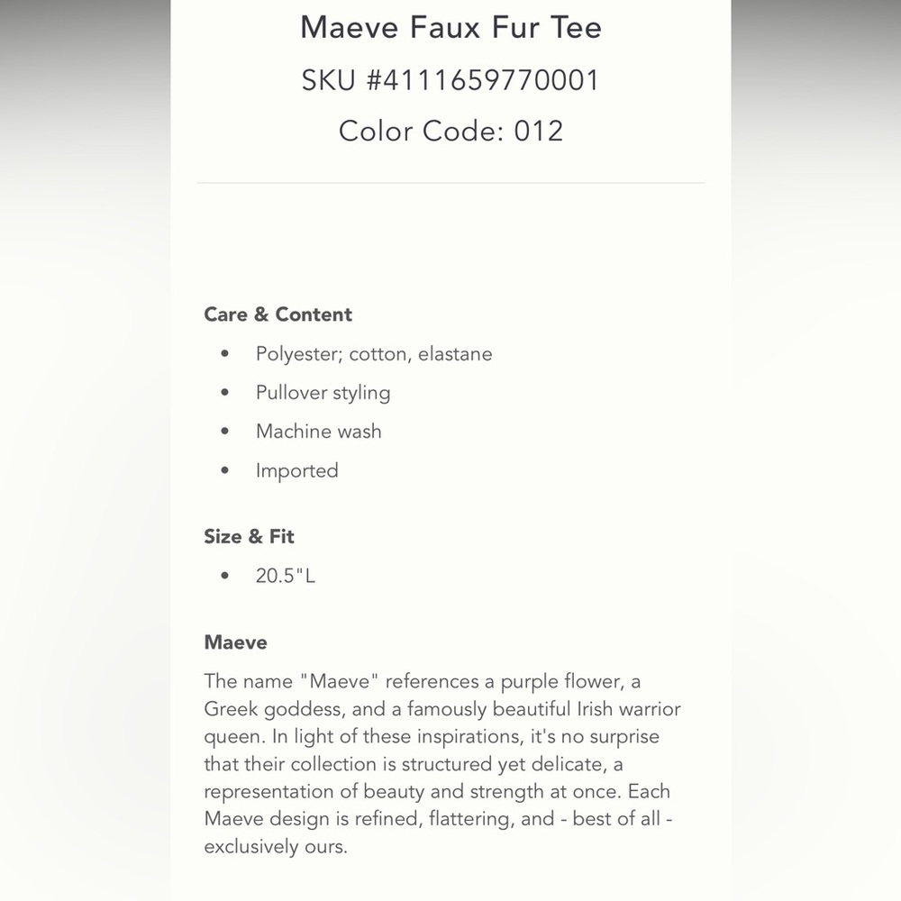 Anthropologie NWT Maeve Faux Fur Tee Size L - Picture 6 of 15